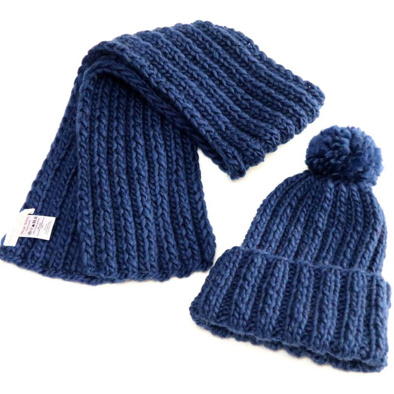 Pletený set - čiapka so šálom - tmavo modrá
