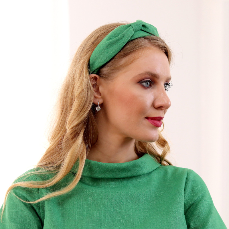 Nicole - zelená ľanová čelenka 1