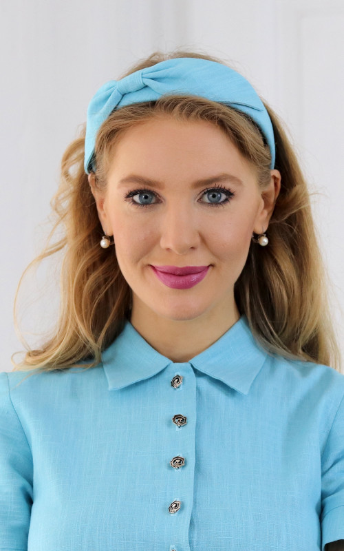 Nicole - ľanová čelenka aqua modrá