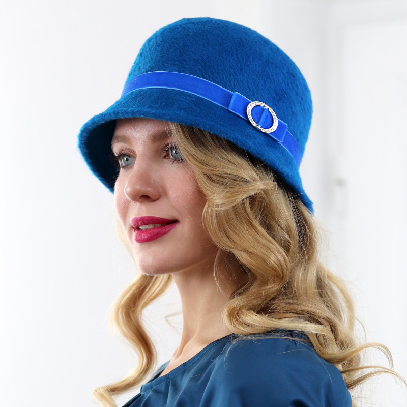 Kelly - modrý cloche klobúk zo zajačej plsti 2