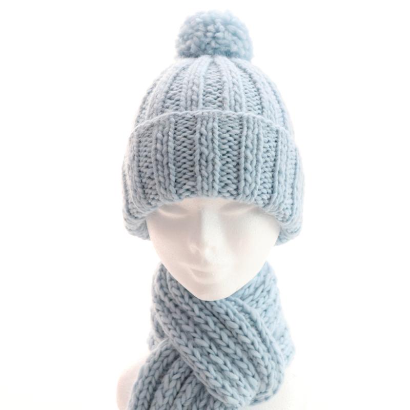 Pletený set - čiapka so šálom - bledo modrá