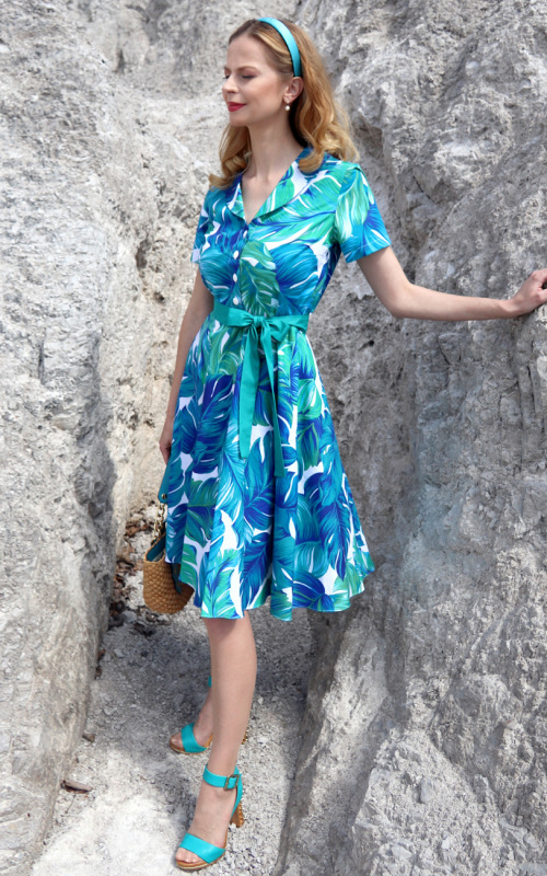 Colette - košeľové šaty s modro zelenou potlačou 7