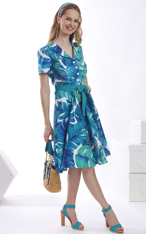 Colette - košeľové šaty s modro zelenou potlačou 2