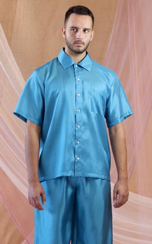Max - modrá hodvábna košeľa a nohavice
