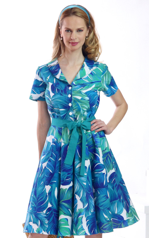 Colette - košeľové šaty s modro zelenou potlačou 1