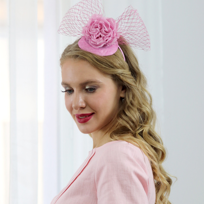 Brigitte- ružový fascinátor s hodvábnou ružou 1