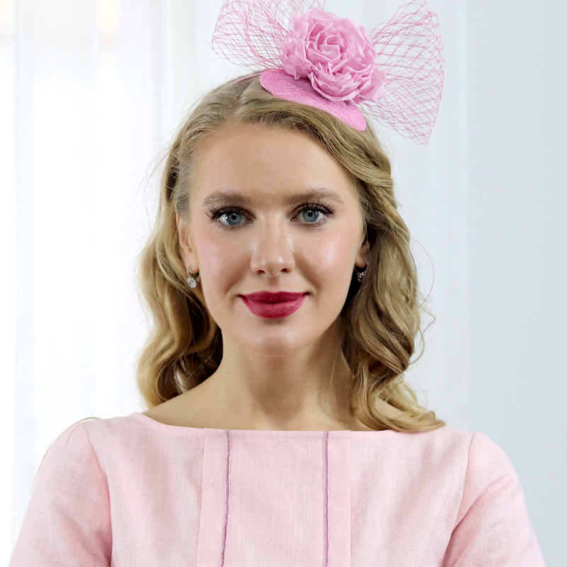 Brigitte- ružový fascinátor s hodvábnou ružou