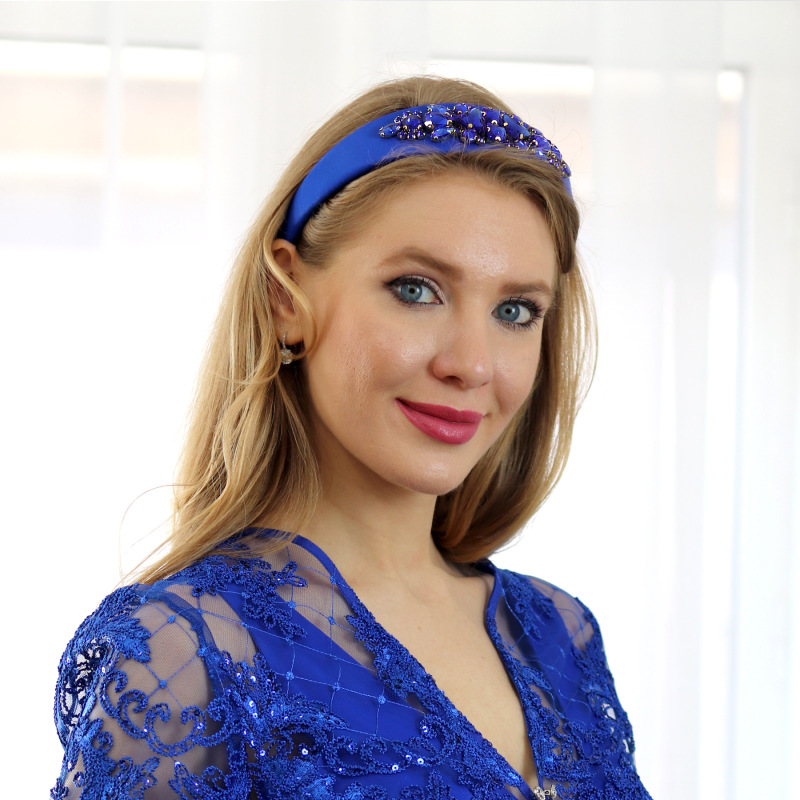 Gemma - kráľovská modrá čelenka s kryštálmi