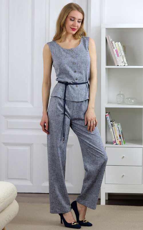 Maxine - tmavo modré nohavice z ľanovej zmesi 3