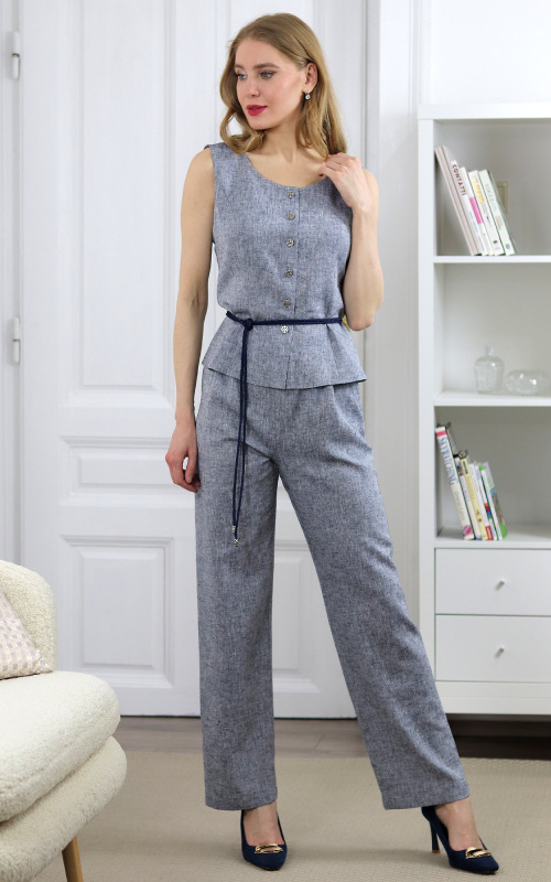 Maxine - tmavo modré nohavice z ľanovej zmesi 1