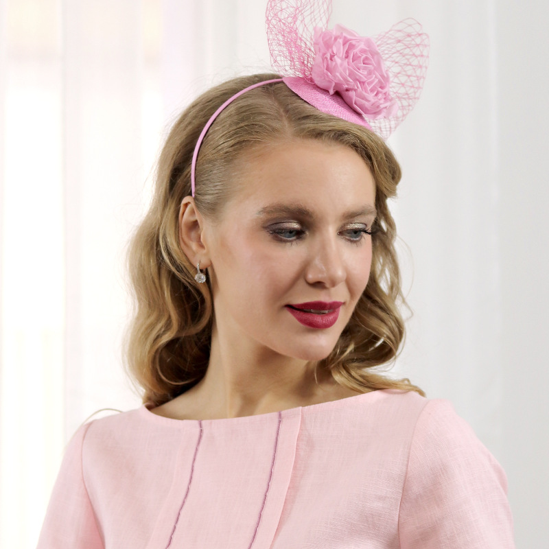 Brigitte- ružový fascinátor s hodvábnou ružou 2