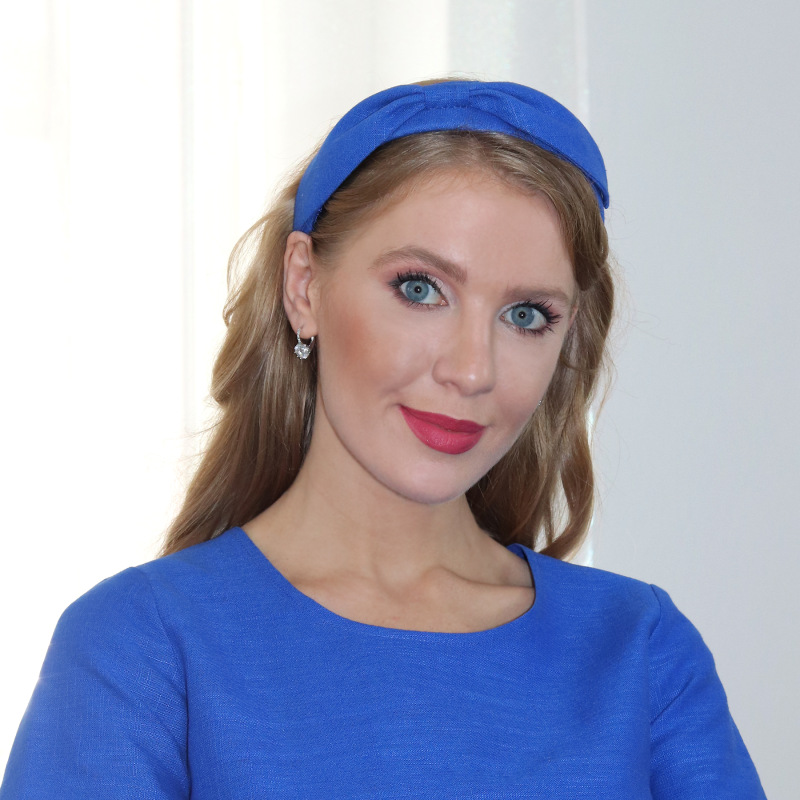 Nicole - kráľovská modrá ľanová čelenka