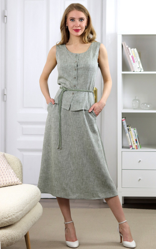 Maxine - khaki sukňa z ľanovej zmesi 1