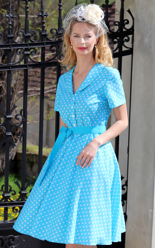 Colette - košeľové retro šaty tyrkysové, veľkosť M