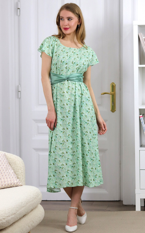 Erin - zelené midi šaty s drobným vzorom 2