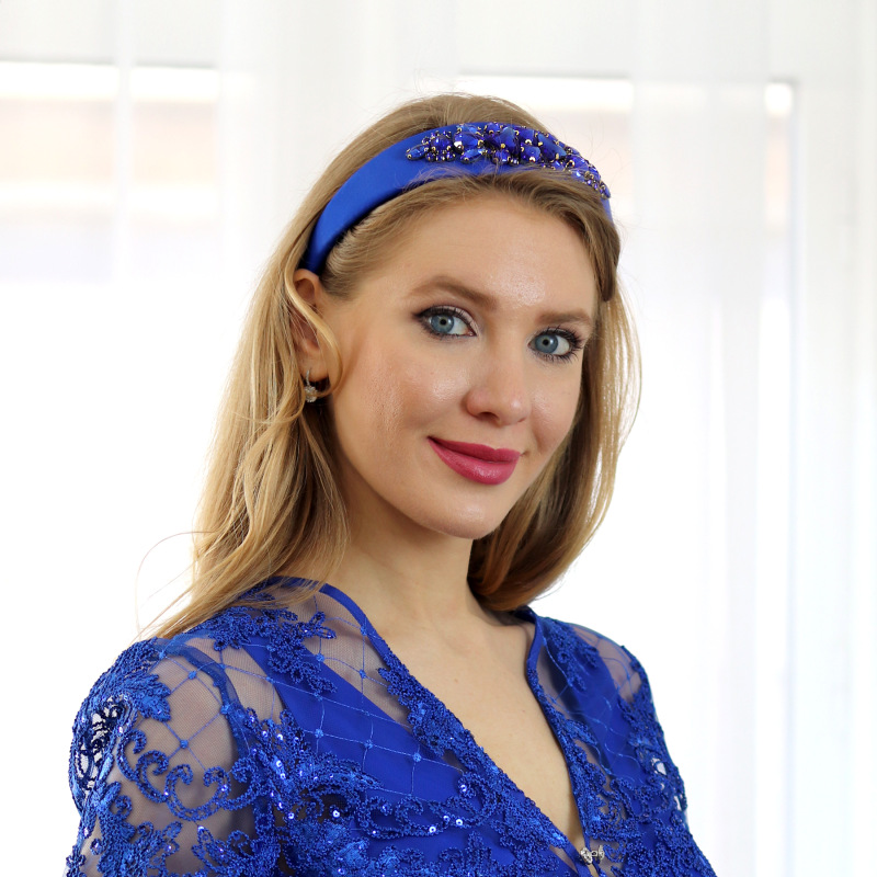 Gemma - kráľovská modrá čelenka s kryštálmi 1