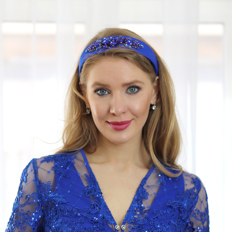 Gemma - kráľovská modrá čelenka s kryštálmi