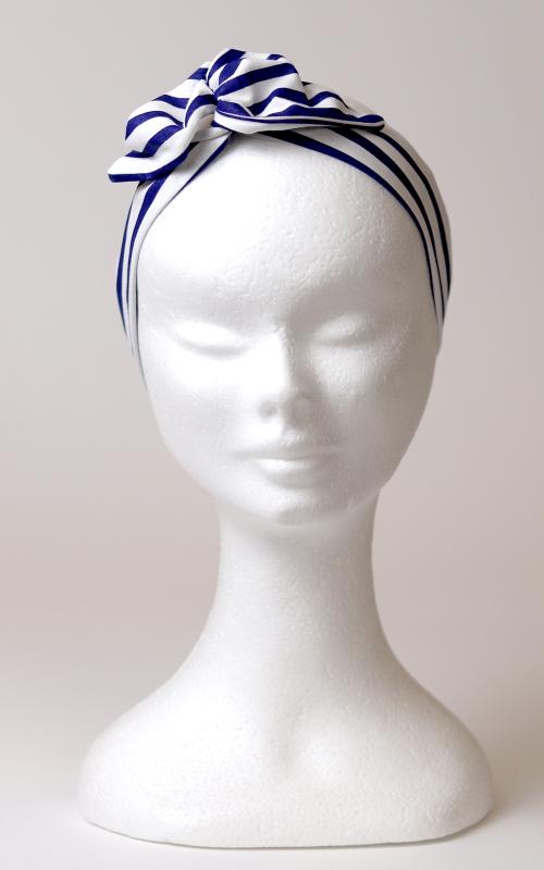 Retro čelenka - hrubé pásiky bielo modré