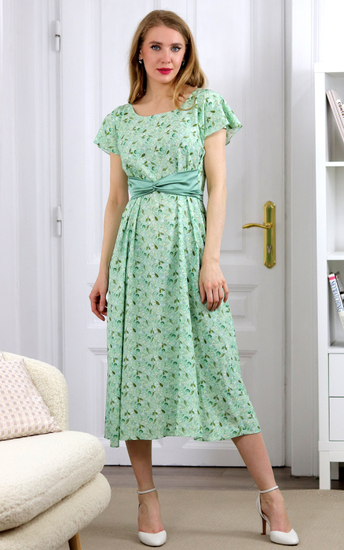 Erin - zelené midi šaty s drobným vzorom 1