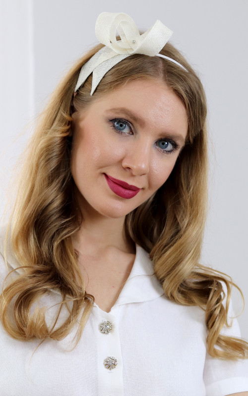 Rachel - mašľa na čelenke, biela
