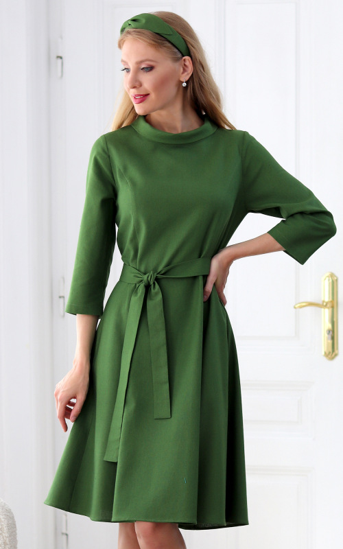 Grace - zelené princesové šaty z ľanu a viskózy 5